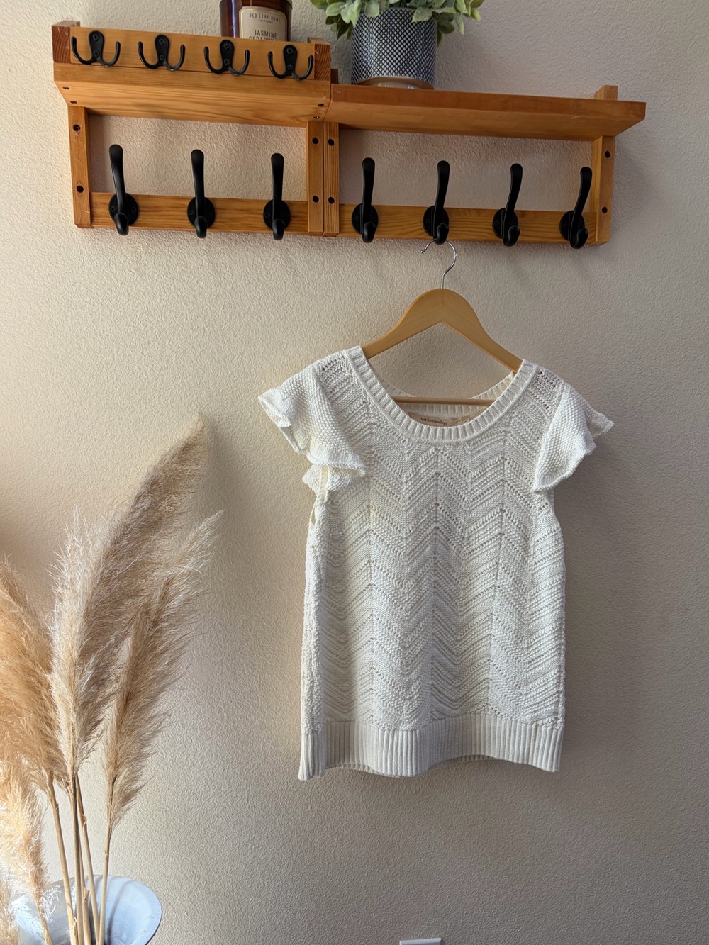 Soft Surroundings Cream Knit Flutter-Sleeve Top